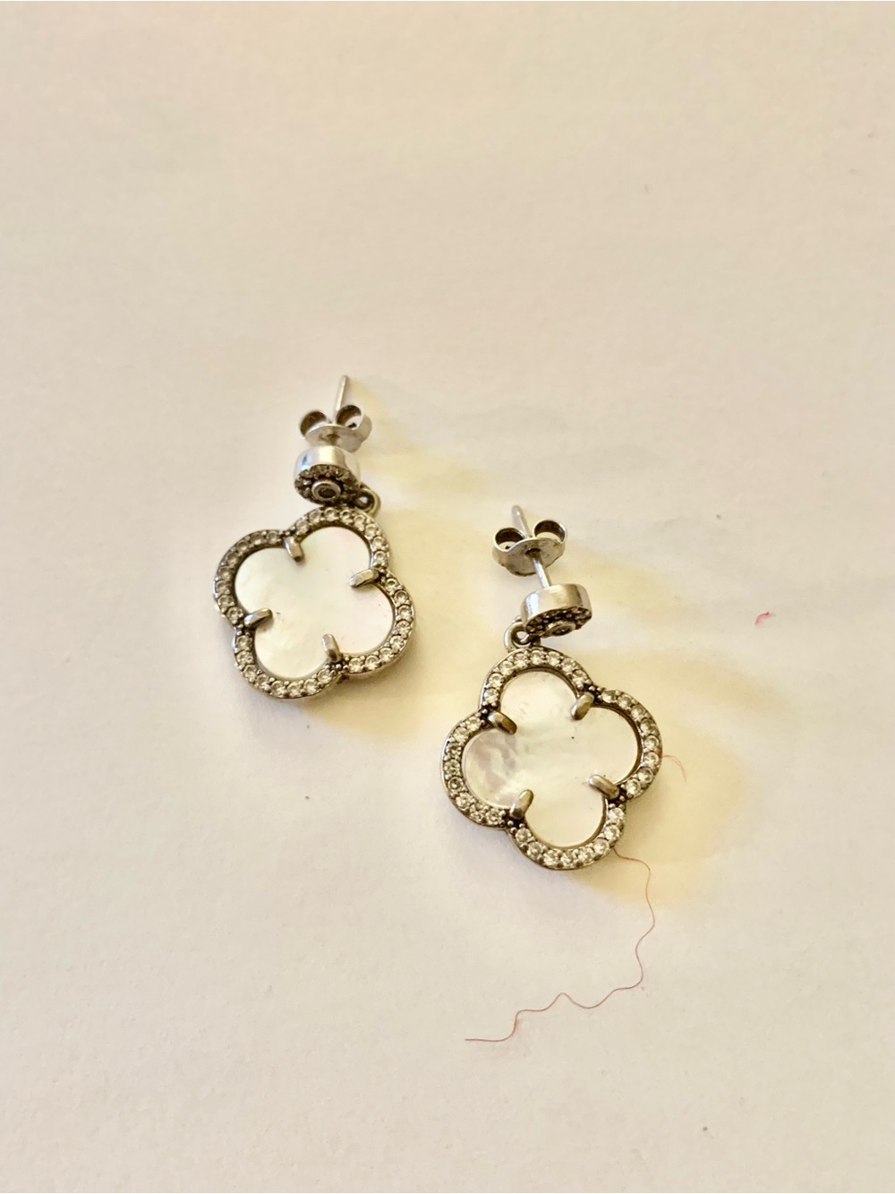Sparkling Clover Drop Earrings in Silver Tone - White Crystal Accents